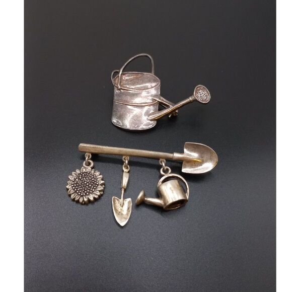 Sterling silver REO watering can and 925 Gardening Brooches Green Thumb Gift! - Picture 7 of 9